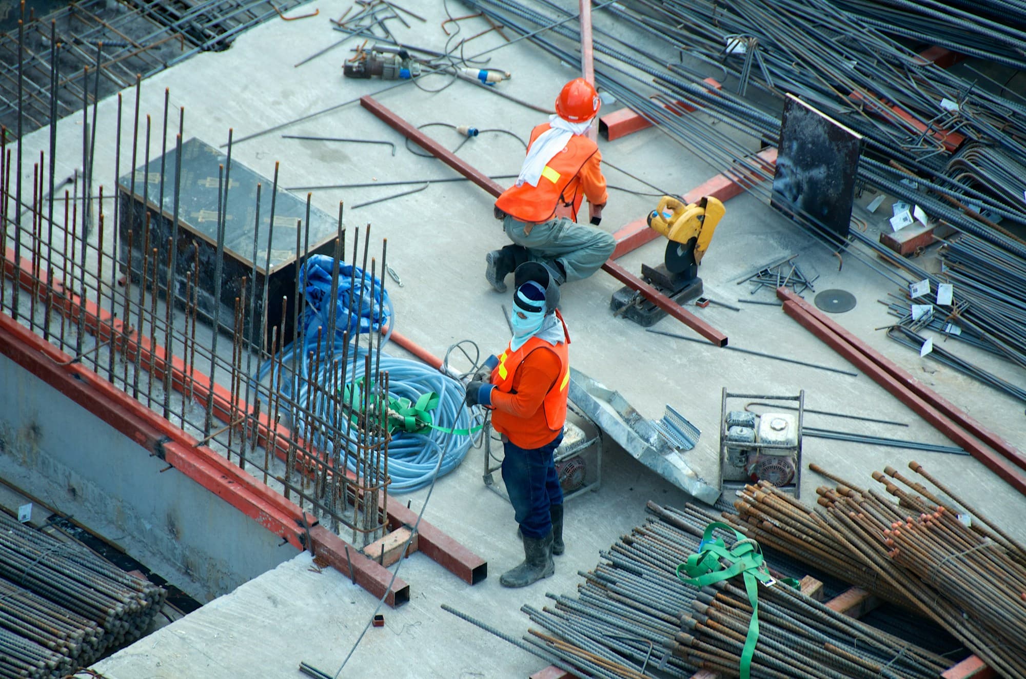 Construction site with structural work and safety planning context