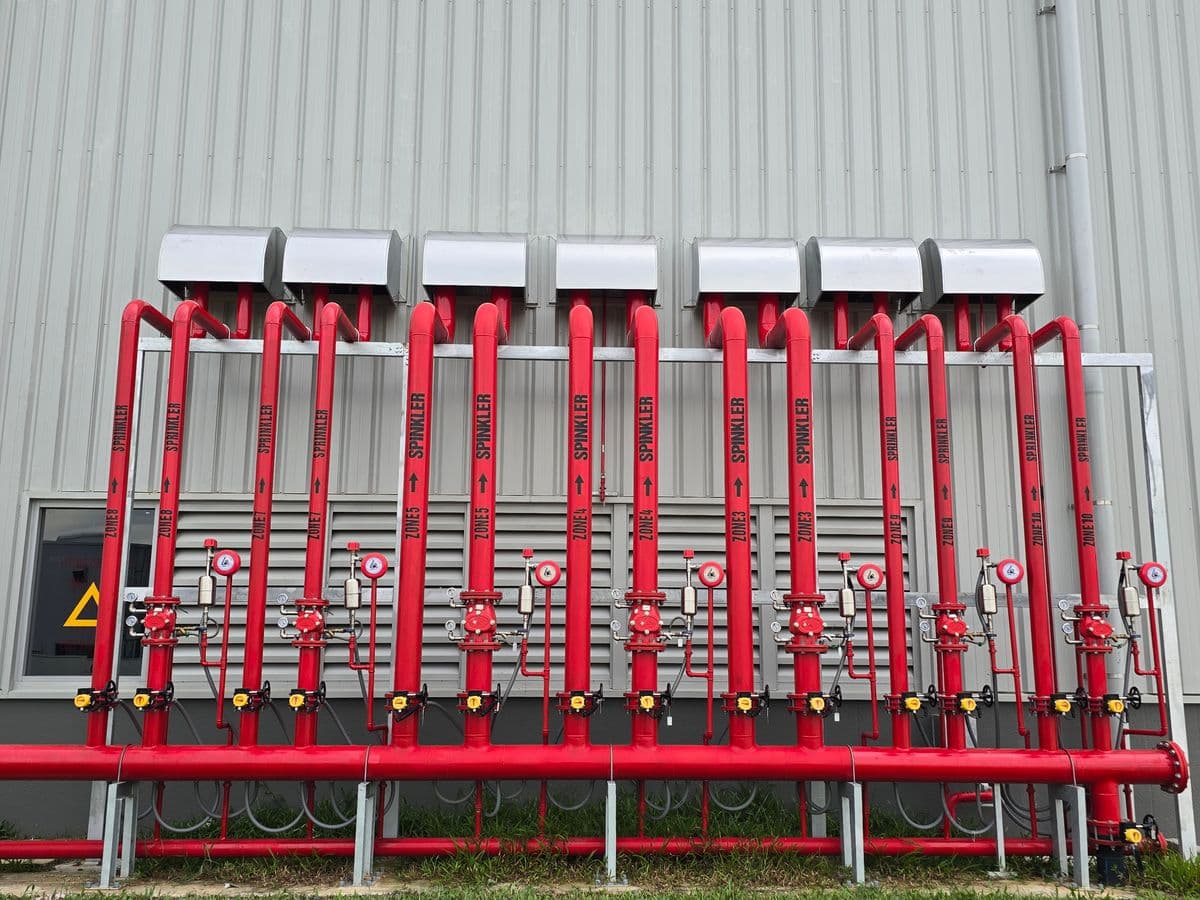 Fire sprinkler risers with valves and pressure gauges